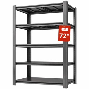 SYLOUGH 72" H Metal Garage Storage Shelves, 5 Tier Adjustable Shelving Unit for Warehouse, Office, Kitchen, Pantry, Living Room, Laundry Room, 48" W x 17.72" D, Load 2500 LBS, Black