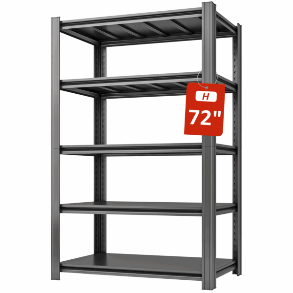 SYLOUGH 72" H Metal Garage Storage Shelves, 5 Tier Adjustable Shelving Unit for Warehouse, Office, Kitchen, Pantry, Living Room, Laundry Room, 35.43" W x 17.72" D, Load 2500 LBS, Black