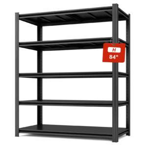 SYLOUGH 84" H Metal Garage Storage Shelves, 5 Tier Adjustable Shelving Unit for Warehouse, Office, Kitchen, Pantry, Living Room, Laundry Room, 55" W x 24" D, Load 2500 LBS, Black