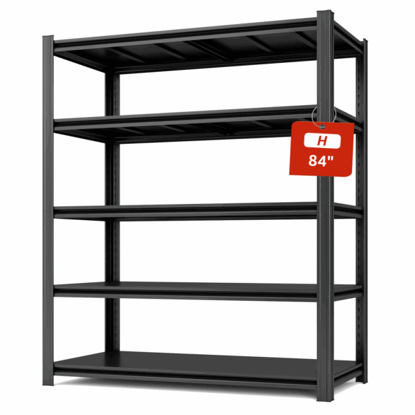 SYLOUGH 84" H Metal Garage Storage Shelves, 5 Tier Adjustable Shelving Unit for Warehouse, Office, Kitchen, Pantry, Living Room, Laundry Room, 55" W x 24" D, Load 2500 LBS, Black