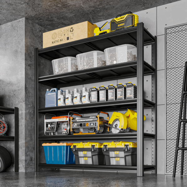 SYLOUGH 78" H Metal Garage Storage Shelves, 5 Tier Adjustable Shelving Unit for Warehouse, Office, Kitchen, Pantry, Living Room, Laundry Room, 48" W x 24" D, Load 2500 LBS, Black - Image 3