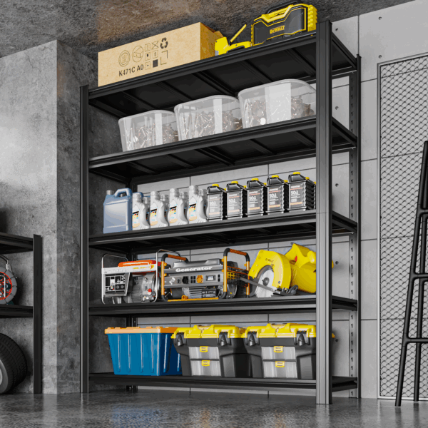 SYLOUGH 84" H Metal Garage Storage Shelves, 5 Tier Adjustable Shelving Unit for Warehouse, Office, Kitchen, Pantry, Living Room, Laundry Room, 48" W x 24" D, Load 2500 LBS, Black - Image 3