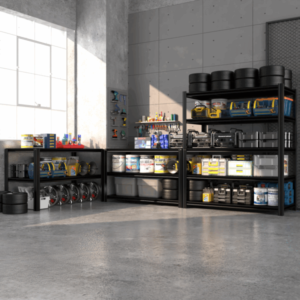 SYLOUGH 84" H Metal Garage Storage Shelves, 5 Tier Adjustable Shelving Unit for Warehouse, Office, Kitchen, Pantry, Living Room, Laundry Room, 55" W x 24" D, Load 2500 LBS, Black - Image 3