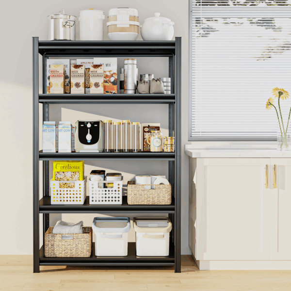 SYLOUGH 72" H Metal Garage Storage Shelves, 5 Tier Adjustable Shelving Unit for Warehouse, Office, Kitchen, Pantry, Living Room, Laundry Room, 35.43" W x 17.72" D, Load 2500 LBS, Black - Image 3