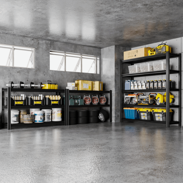 SYLOUGH 78" H Metal Garage Storage Shelves, 5 Tier Adjustable Shelving Unit for Warehouse, Office, Kitchen, Pantry, Living Room, Laundry Room, 48" W x 24" D, Load 2500 LBS, Black - Image 4