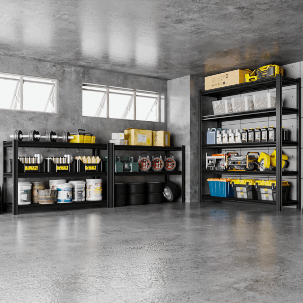 SYLOUGH 84" H Metal Garage Storage Shelves, 5 Tier Adjustable Shelving Unit for Warehouse, Office, Kitchen, Pantry, Living Room, Laundry Room, 48" W x 24" D, Load 2500 LBS, Black - Image 4