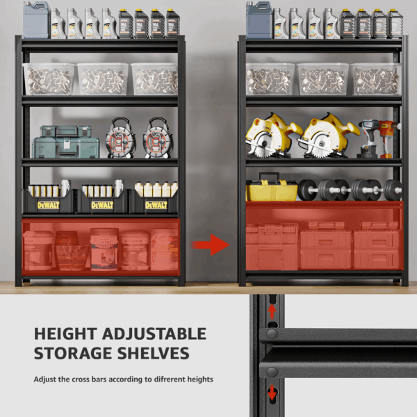 SYLOUGH 84" H Metal Garage Storage Shelves, 5 Tier Adjustable Shelving Unit for Warehouse, Office, Kitchen, Pantry, Living Room, Laundry Room, 48" W x 24" D, Load 2500 LBS, Black - Image 6