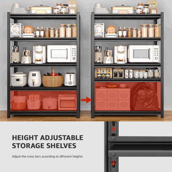SYLOUGH 84" H Metal Garage Storage Shelves, 5 Tier Adjustable Shelving Unit for Warehouse, Office, Kitchen, Pantry, Living Room, Laundry Room, 55" W x 24" D, Load 2500 LBS, Black - Image 6