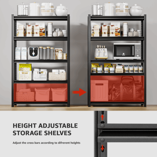 SYLOUGH 72" H Metal Garage Storage Shelves, 5 Tier Adjustable Shelving Unit for Warehouse, Office, Kitchen, Pantry, Living Room, Laundry Room, 35.43" W x 17.72" D, Load 2500 LBS, Black - Image 6