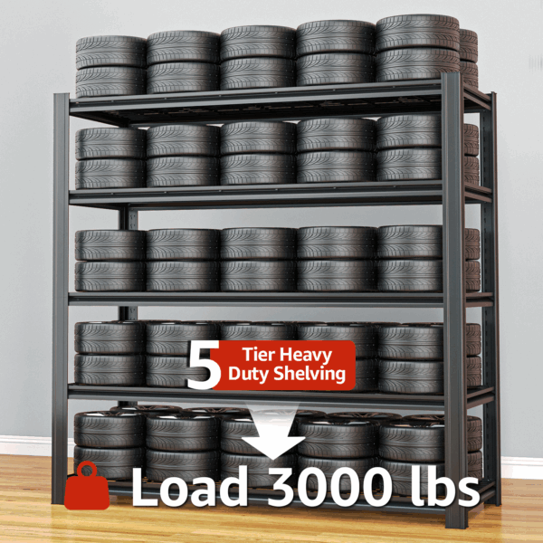 SYLOUGH 84" H Metal Garage Storage Shelves, 5 Tier Adjustable Shelving Unit for Warehouse, Office, Kitchen, Pantry, Living Room, Laundry Room, 48" W x 24" D, Load 2500 LBS, Black - Image 7