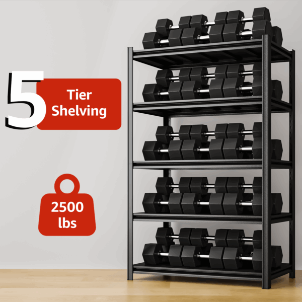 SYLOUGH 72" H Metal Garage Storage Shelves, 5 Tier Adjustable Shelving Unit for Warehouse, Office, Kitchen, Pantry, Living Room, Laundry Room, 35.43" W x 17.72" D, Load 2500 LBS, Black - Image 7