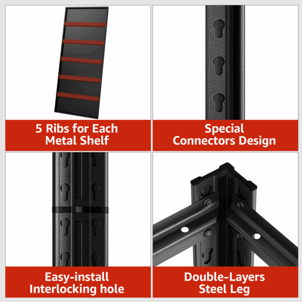 SYLOUGH 72" H Metal Garage Storage Shelves, 5 Tier Adjustable Shelving Unit for Warehouse, Office, Kitchen, Pantry, Living Room, Laundry Room, 35.43" W x 17.72" D, Load 2500 LBS, Black - Image 8